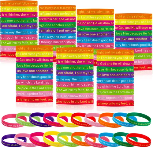 Miniatura 50 de Estune 120 pulseras de versículos de la Biblia, con cita motivacional, pulseras de goma, pulseras de silicona religiosas, pulseras de silicona