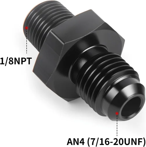 Miniatura 2 de 4AN macho a 1/8NPT adaptador de unión recta de conector de tubería de aluminio negro 4 piezas