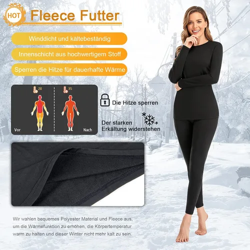 Miniatura 4 de SIMIYA Conjunto de ropa interior térmica para mujer, pantalones largos con forro polar de manga larga, capa base, conjunto superior inferior