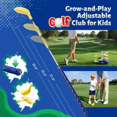 Miniatura 4 de Juego de golf para niños pequeños de EagleStone con lanzador de pedal, juguete de golf para niños de 3 a 8 años, incluye palo de golf ajustable, 15