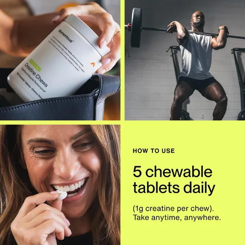 Miniatura 5 de Momentous Masticables de creatina - Monohidrato de creatina - Apoya la fuerza, el músculo magro y la recuperación para hombres y mujeres