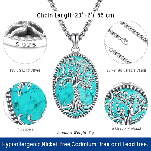 Miniatura 151 de Joyas de turquesa para mujeres y hombres de plata de ley 925 con colgante de urna para cenizas, collar con medallón de imagen, martillo de Thor