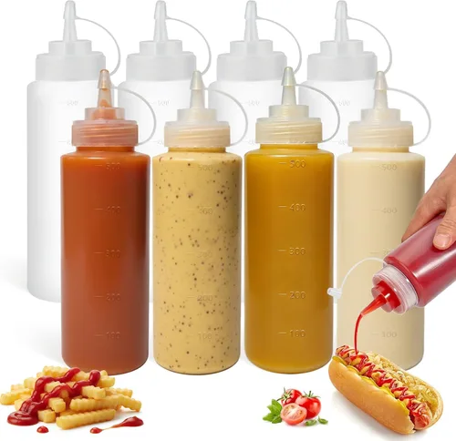 Miniatura 9 de OAMCEG Botellas exprimibles de 8 onzas, paquete de 6 botellas de condimentos de plástico duradero, botella para chorro con medidas discretas