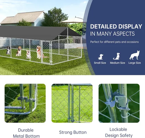 Miniatura 5 de Petony 236" x 118" Recinto para Perros al Aire Libre Perrera Resistente para Perros Casa Perrera de Malla Jaula Grande para Perros Perrera