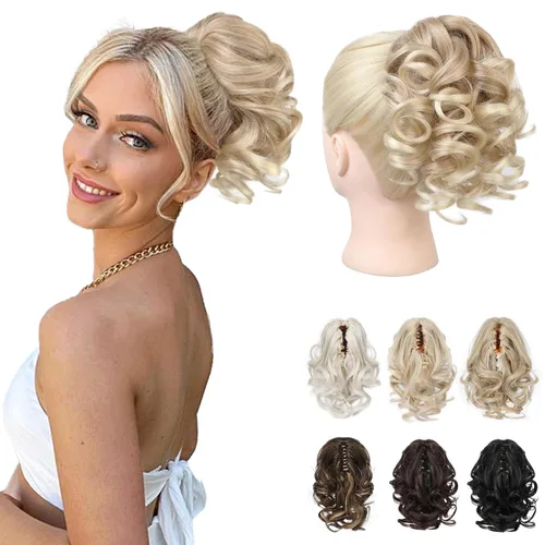 Miniatura 25 de REECHO Extensión de cola de caballo, pinza de cola de caballo rizada y ondulada de 9 pulgadas, extensiones de cabello HP001 para mujeres - Castaño