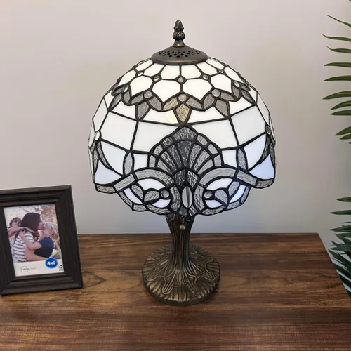 Miniatura 4 de Lámpara de mesa de vidrieras blancas estilo barroco bombilla LED incluida para dormitorio sala de estar 12 pulgadas de ancho x 12 pulgadas