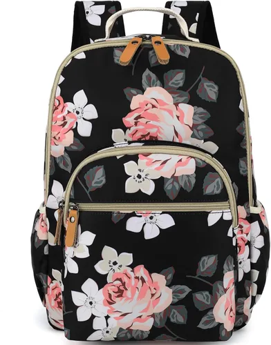 Miniatura 57 de Leaper Mochila para laptop para mujer: linda mochila floral para escuela, universidad, viajes, trabajo, mochila ligera para niños, Negro margarita
