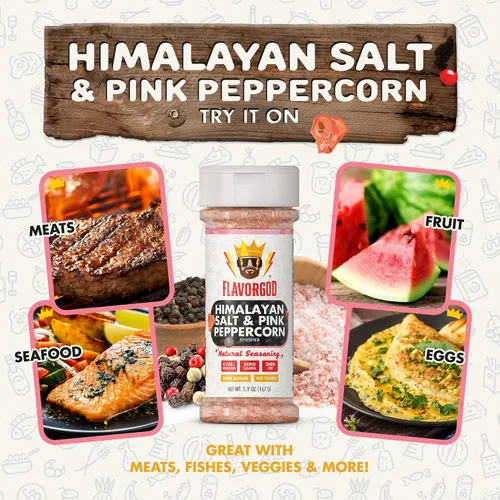 Miniatura 4 de Acabador de Sal del Himalaya y Pimienta Rosa por Flavor God, Paquete de 2 - Mezcla Premium de Especias y Condimentos Totalmente Naturales