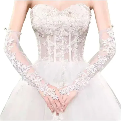 Miniatura 5 de Specell Lace Fingerless Gloves Women, Fingerless Satin Gloves, Bridal Prom for Wedding Party Costume Accessories 26 styles