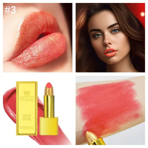 Miniatura 7 de Lápiz labial dorado, terciopelo nude, rojo y rosa, no se mancha, de alto pigmento, no se decolora, suave, de larga duración, taza antiadherente, #1