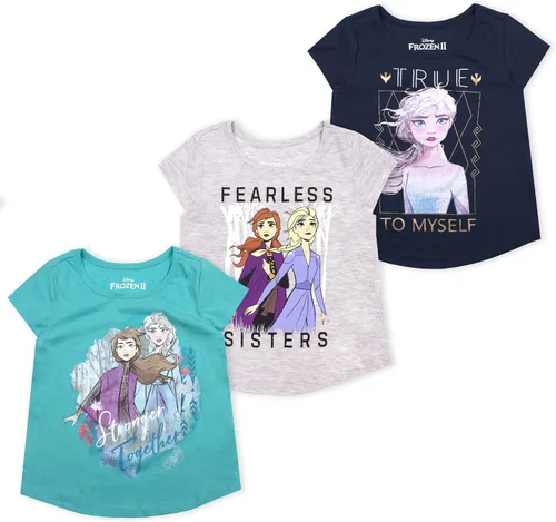 Disney Frozen Elsa & Anna - Paquete de 3 camisetas para niñas pequeñas, niñas pequeñas y grandes