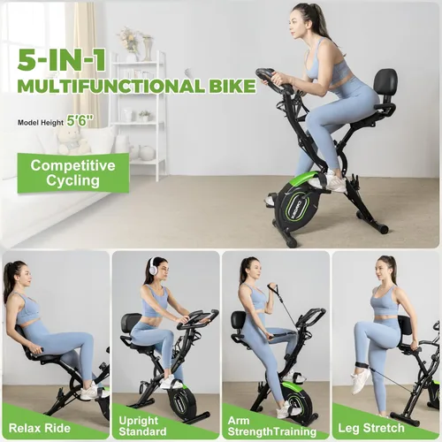 Miniatura 2 de Caromix - Bicicleta estática plegable, 5 en 1, bicicleta magnética estacionaria, bicicleta vertical para interiores, entrenamiento en casa, Negro