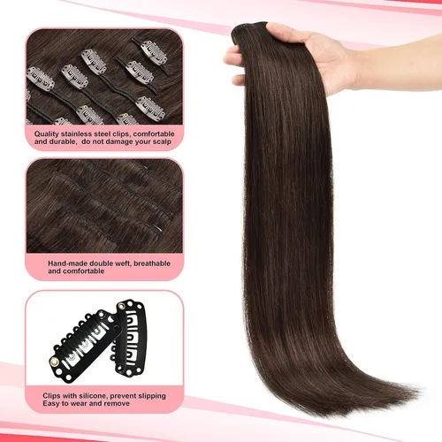 Miniatura 3 de Senmy Extensiones de cabello humano real con broches, doble trama, 4.23 onzas, 7 unidades, extensiones de cabello humano Remy grueso con clip