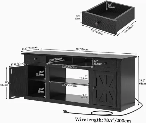 Miniatura 2 de YITAHOME Soporte de TV de granja para TV de 65 pulgadas, centro de entretenimiento con armarios y cajones de almacenamiento, consola de TV para sala