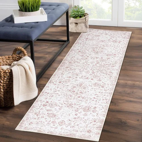 Miniatura 13 de CAROMIO Alfombra de pasillo vintage envejecida, lavable, resistente a las manchas, antideslizante, alfombra de acento oriental con medallón floral
