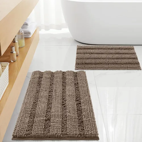 Juego de alfombras de baño antideslizantes gruesas de felpilla lanuda FLOLEOPA, 2 piezas, alfombras de baño de goma termofusible espesada para baño,