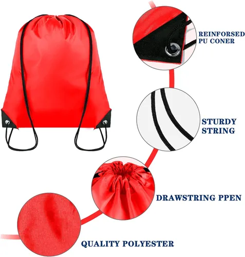 Miniatura 2 de Grneric 100 unidades de mochila con cordón a granel Cinch Sackpack Ployster Bolsas con cordón para gimnasio fiesta viaje, Rojo -, Classic