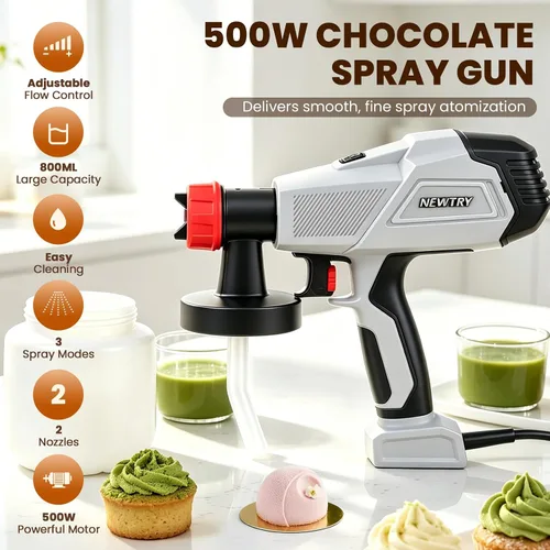 Miniatura 2 de NEWTRY Pistola pulverizadora de chocolate de 500 W para pasteles, pulverizador de pintura eléctrico de 110 V, kit de rociador de pasteles, 3 modos