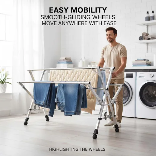 Miniatura 5 de This Adjustable Foldable Clothes Drying Rack, Stainless Steel Laundry Drying Rack, Heavy Duty Garment Rack, Indoor Clothesline, Space Saving