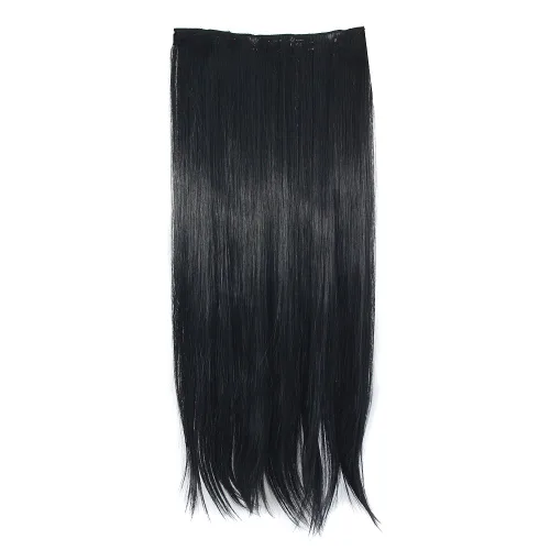 Miniatura 3 de MapofBeauty Extensiones de cabello largo y recto con clip de 24 pulgadas (negro)