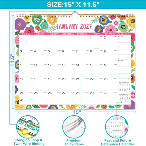 Miniatura 4 de Calendario 2026 - Calendario de Pared 2026, 38.1 cm x 29.2 cm, Ene.2026 - Dic.2026, Calendario de Pared Mensual de 12 meses 2026, Gancho para Colgar