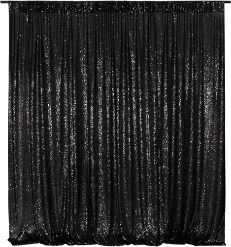 Poise3EHome Telón de fondo de lentejuelas negras, cortina de fondo de lentejuelas de 8 x 10 pies para decoración de fiestas Negro