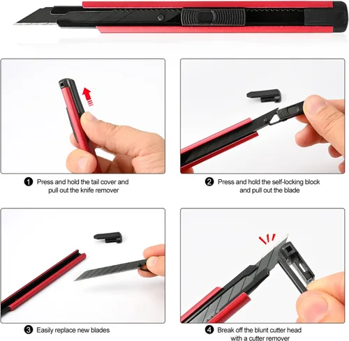 Miniatura 6 de FOSHIO Cuchillo utilitario retráctil con hoja a presión de 30 grados de 0.354 in, cortador de caja para cartón, cartón y caja, uso en la oficina