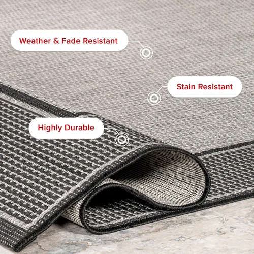 Miniatura 7 de Alfombra para exteriores con borde gris nuLOOM, Polipropileno, gris
