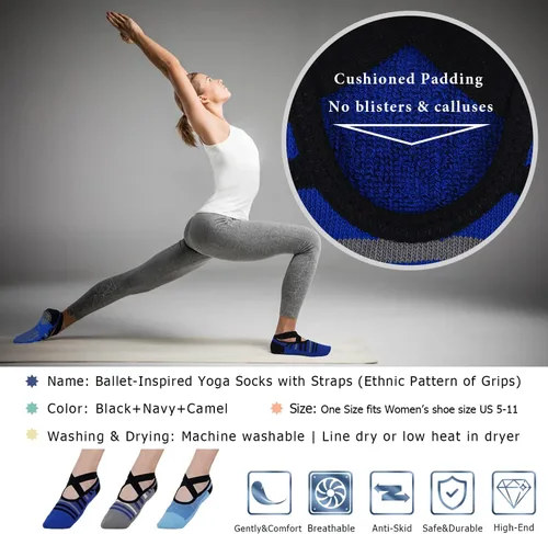 Miniatura 85 de Ozaiic - Calcetines de yoga para mujer con correas y agarres antideslizantes, ideales para pilates, Pure Barre, ballet, danza y entrenamiento