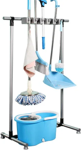 Miniatura 11 de Soporte para escoba y trapeador, para poner trapeadores mojados, soporte portátil para trapeador, para jardín, garaje, escuelas, hospitales