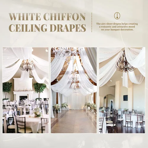 Miniatura 9 de 6 paneles de cortinas blancas para techo de boda, cortinas de techo de 5 x 10 pies, cortinas de tela transparente para arco de boda, cortinas