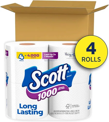 Miniatura 2 de Scott - 1000 hojas por rollo de papel higiénico, 4 rollos, toallas de baño
