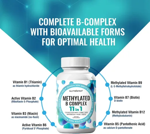 Miniatura 4 de NutraPep Vitaminas del complejo B metilado – Complejo multivitamínico completo de metilo B con bioactivo B9 5-MTHF B6 B12 – Suplemento de apoyo