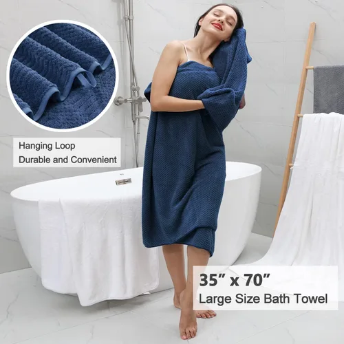 Miniatura 4 de Juego de 8 piezas de toallas de baño azul marino de gran tamaño - 2 toallas grandes de baño, 2 toallas de mano, 4 paños de baño de 600 GSM, suaves