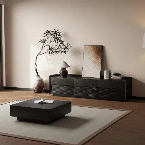 Miniatura 6 de POVISON Soporte de TV moderno de mediados de siglo totalmente ensamblado con luces LED ajustables, consola multimedia de madera, centro
