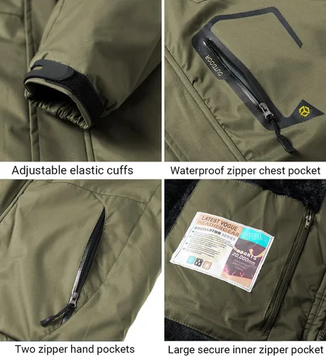 Miniatura 6 de Chaqueta de esquí para hombre, de invierno, con forro polar cálido, impermeable, cortavientos, con capucha, para montaña, senderismo, nieve y lluvia