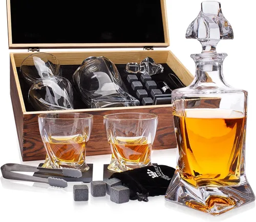 Juego de decantador de whisky de Royal Reserve – Juego de regalo de whisky - Decantador de bourbon retorcido 24 oz 750 ml con vasos, piedras de