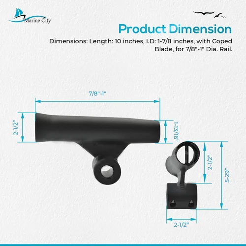 Miniatura 5 de MARINE CITY Adjustable Fishing Rod Holders, Black Aluminum, Durable & Corrosion-Resistant, Fits 7/8"-1" Rails, 10" Length, with White Vinyl Inserts
