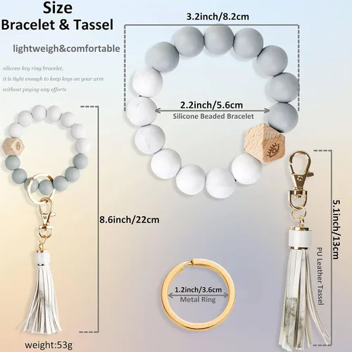 Miniatura 2 de BIHRTC - Pulserallavero para enganchar las llaves del auto, brazalete con cuentas de silicona para mujer