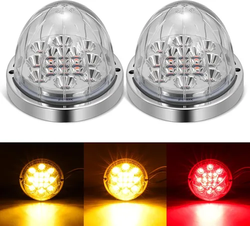 Miniatura 9 de 2 piezas de luces de señalización y marcador de doble revolución en rojo y blanco con 17 luces LED de sandía, lentes transparentes y bisel de acero