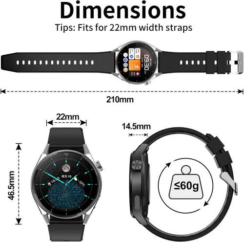 Miniatura 5 de KAVVO Cyber RH1 - Reloj inteligente, compatible con iOS y Android, pantalla TFT de 1.39, impermeable IP68, monitor de frecuencia cardíaca y presión