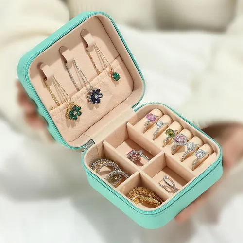 Miniatura 2 de Parima Joyero de viaje Organizador de joyas con iniciales pequeñas Joyero de viaje azul para mujeres y niñas Organizador de aretes Idea