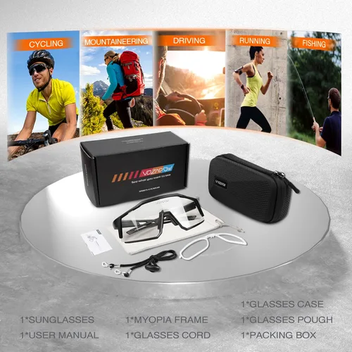 Miniatura 6 de Photochromic Sports Sunglasses XL for Men Women, TR90 Frame Cycling Glasses for Baseball, Running, Hiking B5-Gris