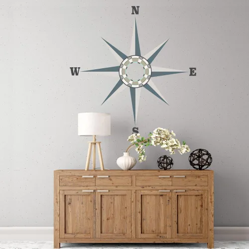 Miniatura 2 de Adhesivo de pared de brújula, adhesivo de tela náutica de color neutro, extraíble, reposicionable, tela mate, calcomanías de despegar y pegar