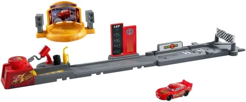 Disney Pixar Cars Track Springboard Piston Cup con vehículo Lightning McQueen, pista de más de 19.7 in de largo, salto y acrobacia, 2 formas de
