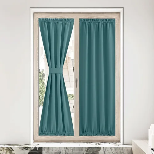 Miniatura 132 de NICETOWN Cortinas opacas unicolor con aislamiento térmico para puerta francesa, granja, oscurecimiento de habitación, puertas y ventanas de Marrón