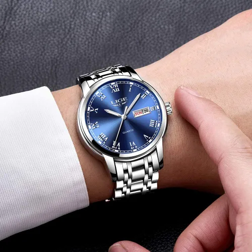 Miniatura 4 de LIGE Relojes para hombre, casual, de cuero, analógico, de cuarzo, para hombre, negro, Fahison, reloj de pulsera para hombre, reloj deportivo