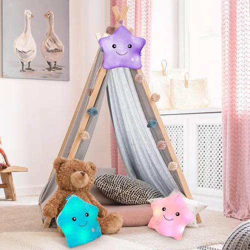 Miniatura 6 de Juexica 3 almohadas de felpa LED de 13 pulgadas con luz LED centelleante que brilla intensamente, juguetes de peluche con luz nocturna, cojines