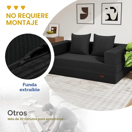 Miniatura 7 de COMAX Sofá cama futón, sofá cama convertible 4 en 1, sofás plegables sin hueso para sala de estar, plegable pequeño sofá biplaza plegable en el Negro