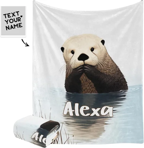 Miniatura 2 de Manta con diseño de animales de nutria linda con nombre para cama, sofá, manta de forro polar súper suave para regalo, para bebés, niños y adultos